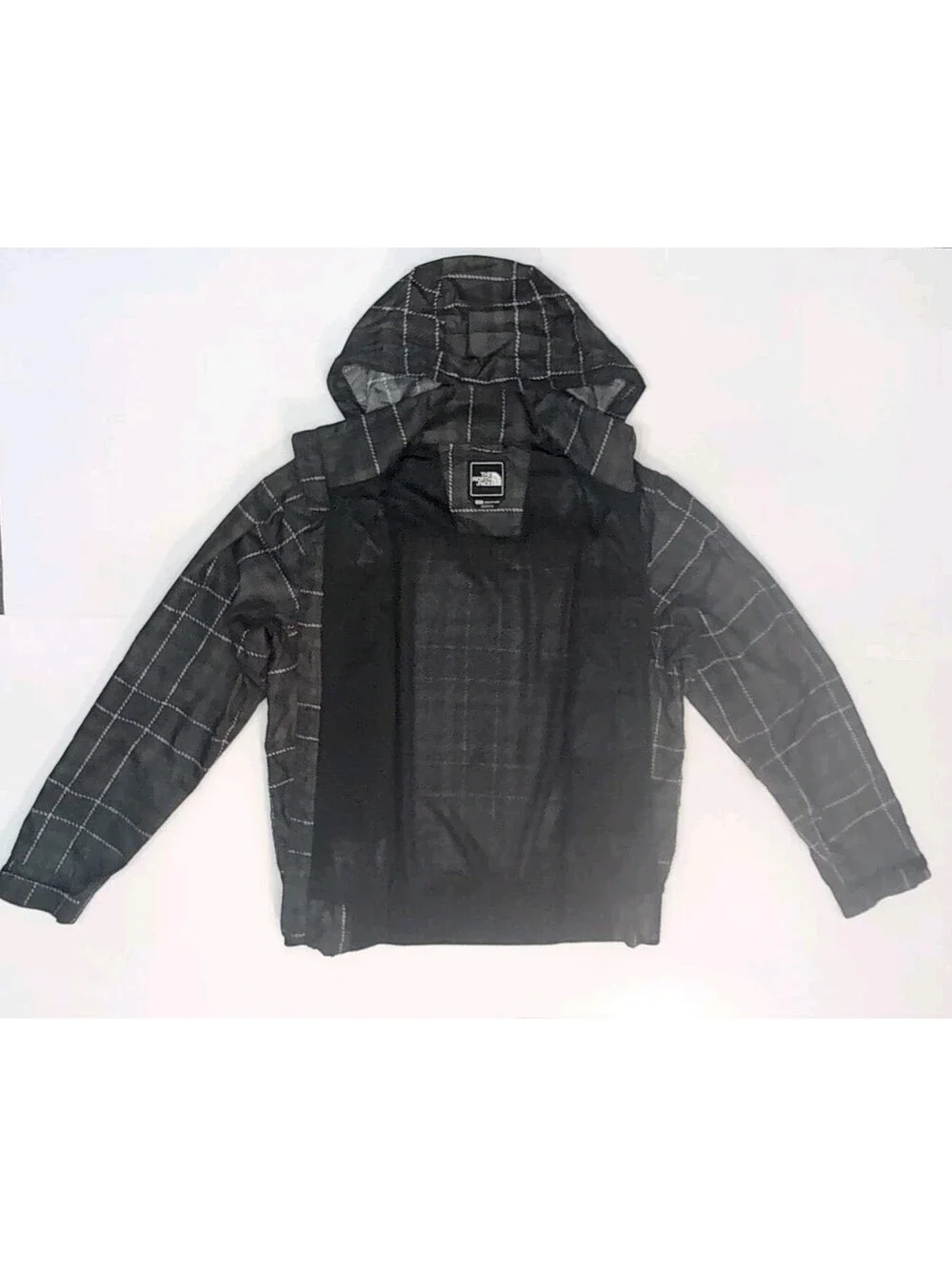 North Face Mens Hoodie Windbreaker Full Zip Black Plaid Lined Rain Jacket Diablo